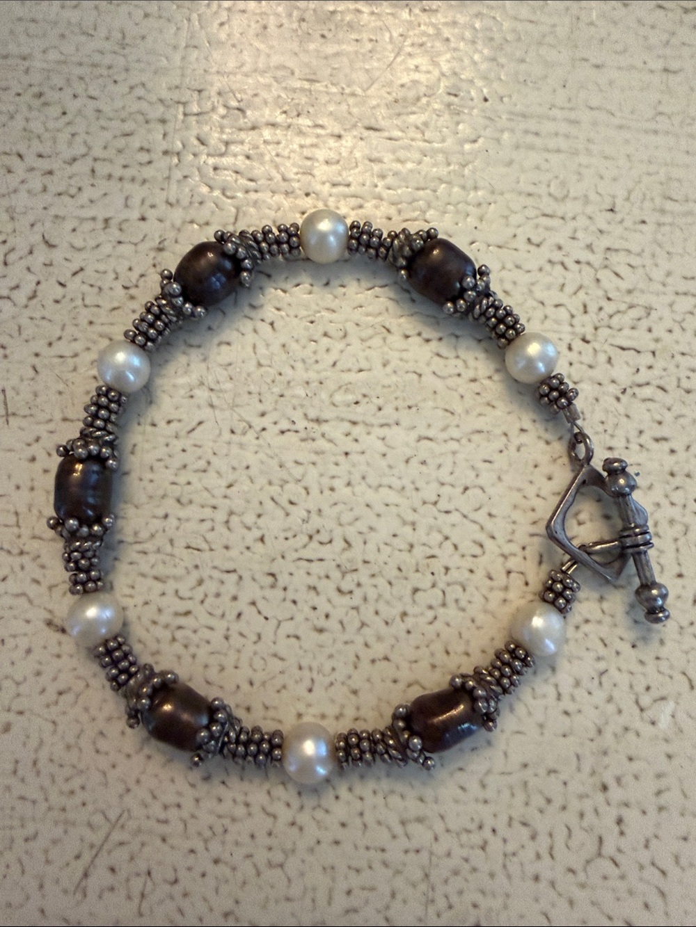 Pearl & chocolate brown stone bracelet